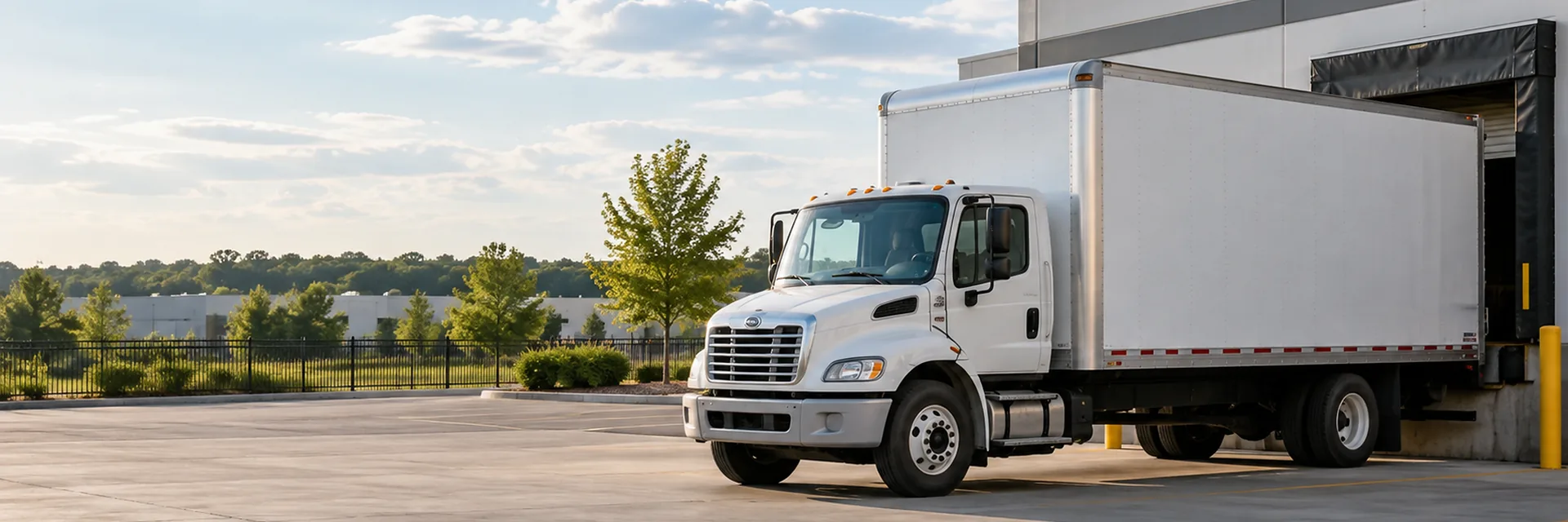 A commercial box truck parked for loading — motor truck cargo insurance