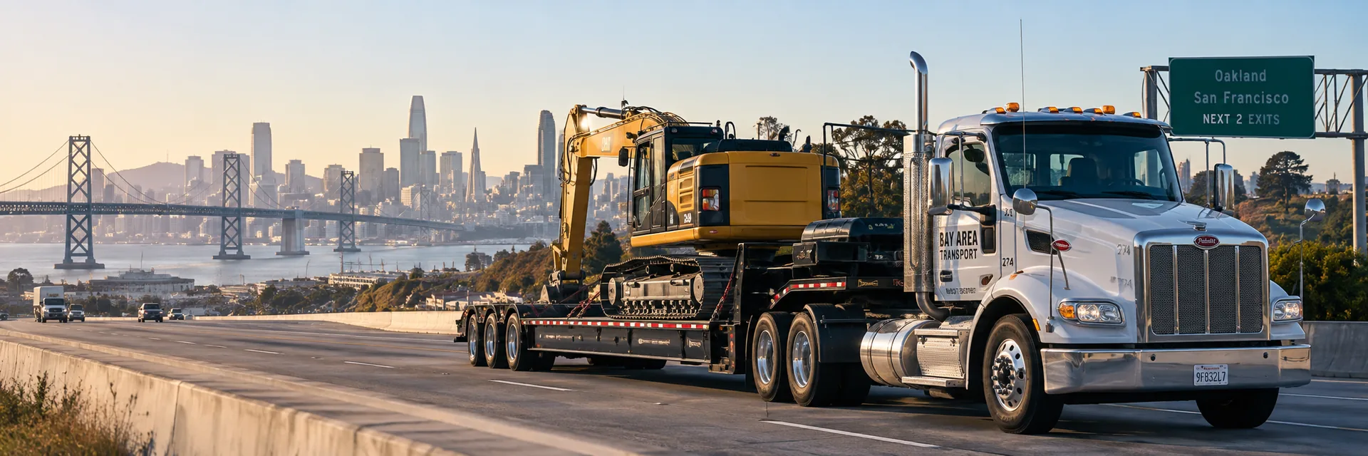 A lowbed trailer hauling heavy construction equipment — trucking and motor carrier insurance