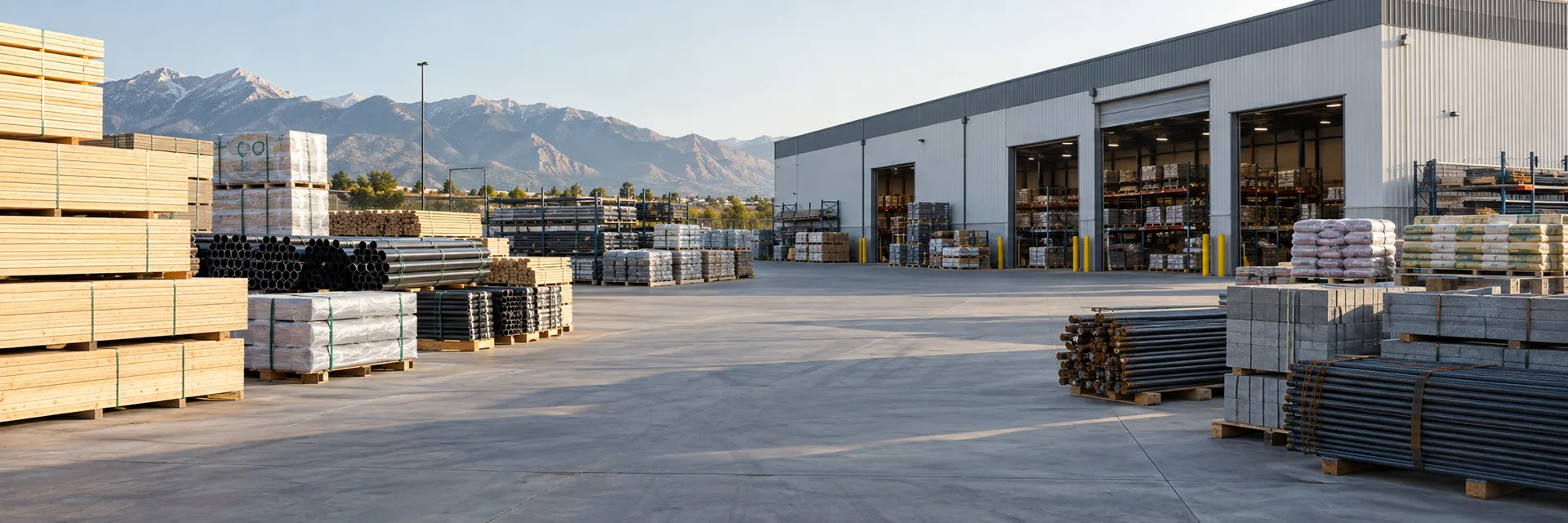 A material supplier’s yard with stacked building products — construction material supplier insurance california