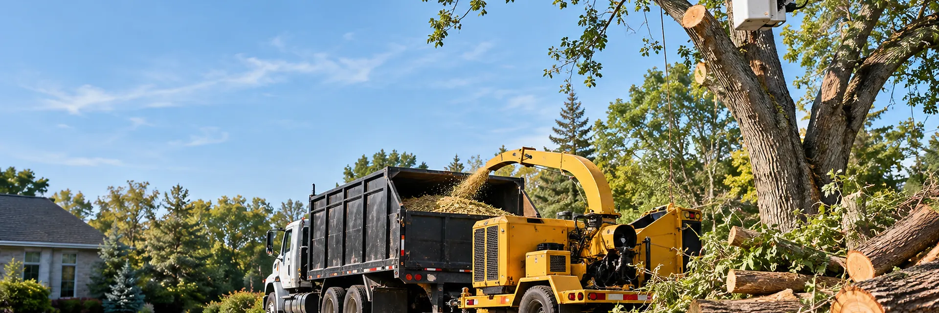 A tree service crew trimming a large tree with a lift — tree service and arborist contractor insurance